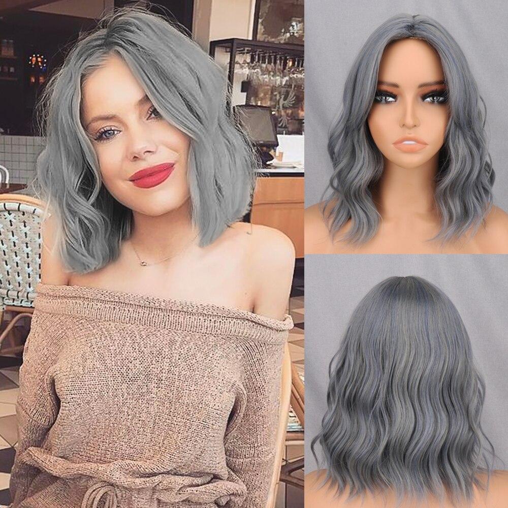 XINRAN Короткий волнистый парик из синтетического волокна зеленого цвета с натуральной челкой, натуральный волнистый парик до плеч из синтетического волокна, на каждый день