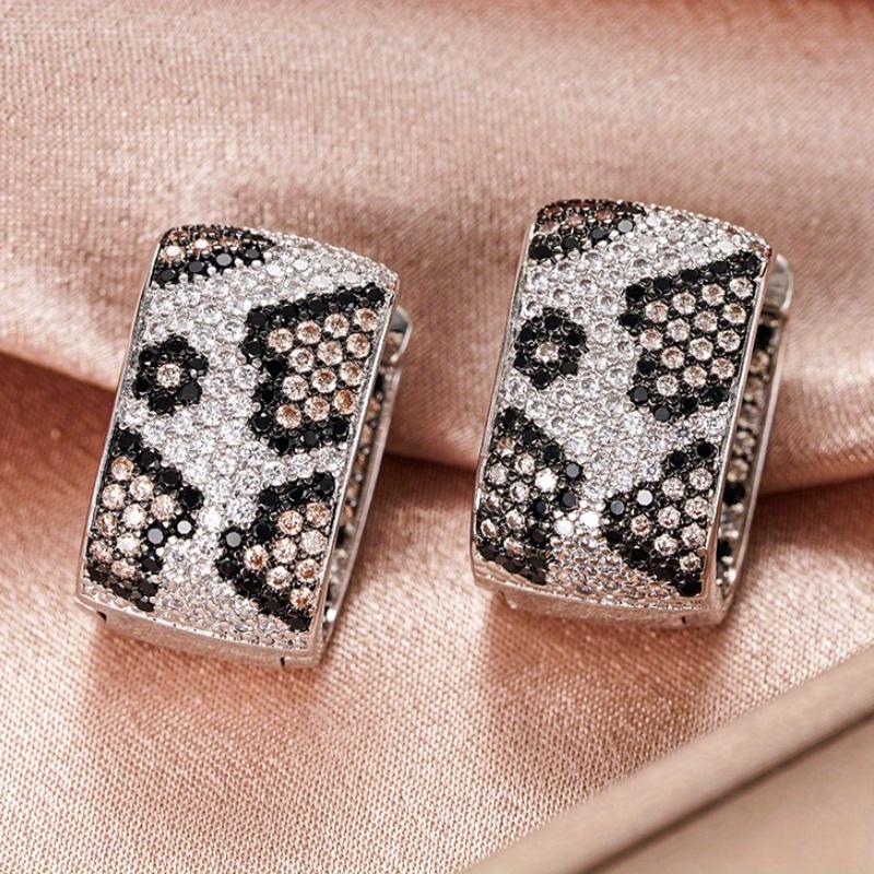 Винтажные серьги-кольца с леопардовым принтом для женщин - Микропаве из черного синтетического циркония и кубического синтетического циркония, Медные украшения без никеля серебряный