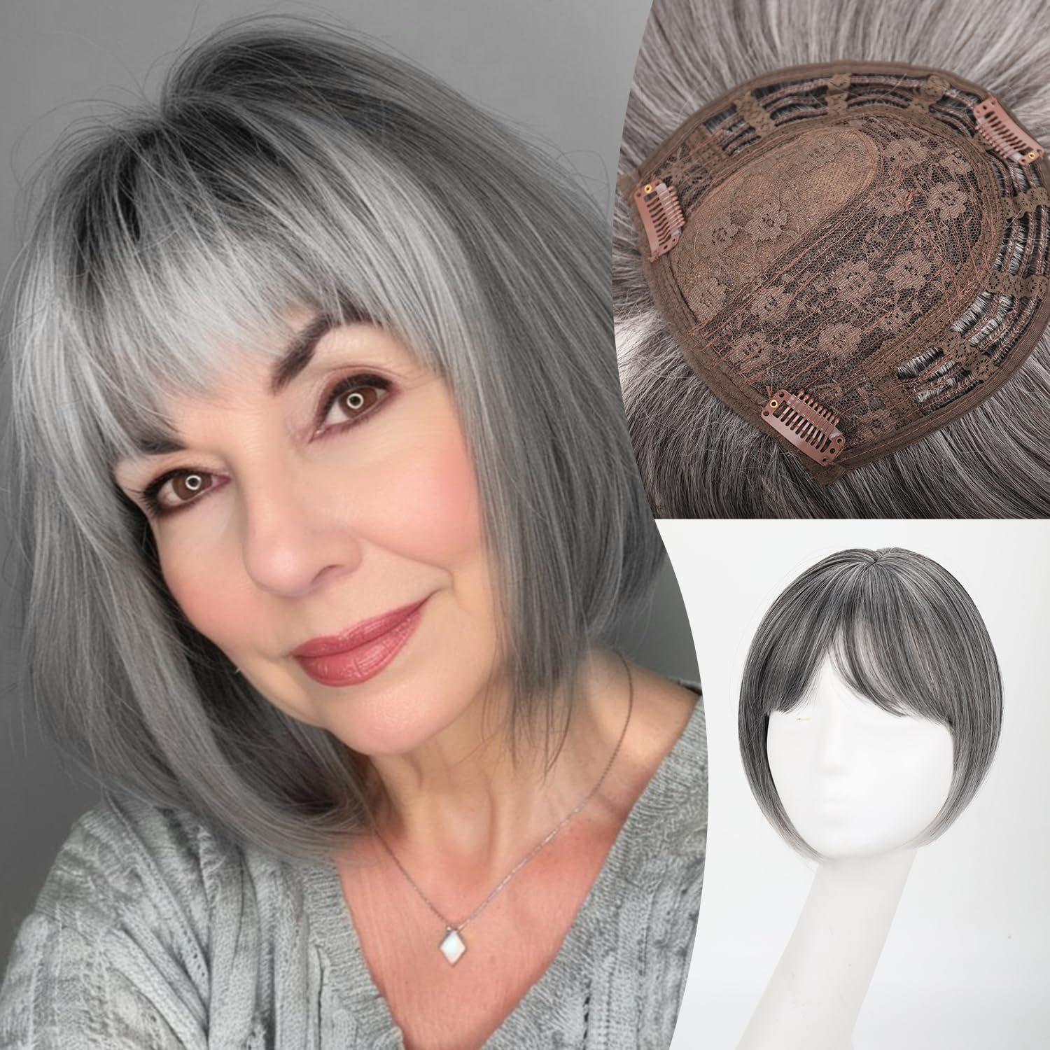 Каре из синтетического волокна, имитация челки, сменный блок серый