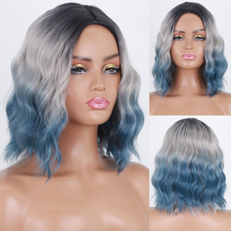 LISI HAIR женский волнистый парик из синтетического волокна без челки короткий натуральный волнистый парик Ombre серый фиолетовый парик из синтетического волокна для женщин